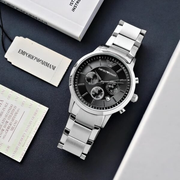 Emporio Armani Chronograph Men’s Watch – Black Dial Stainless Steel Edition