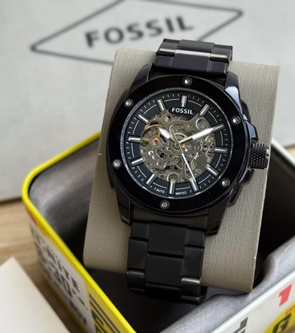 Fossil Automatic Skeleton Dial Men’s Watch – Black Stainless Steel Edition